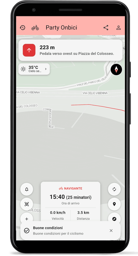Schermata di navigazione svolta dopo svolta dell'app