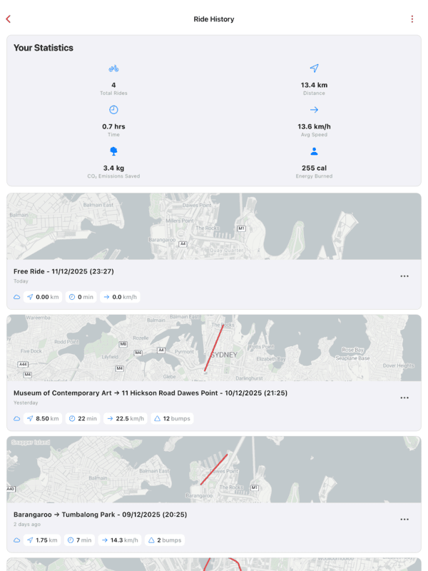 iPad ride history