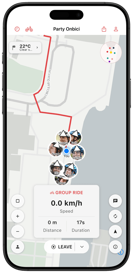 Live rider locations on the group map