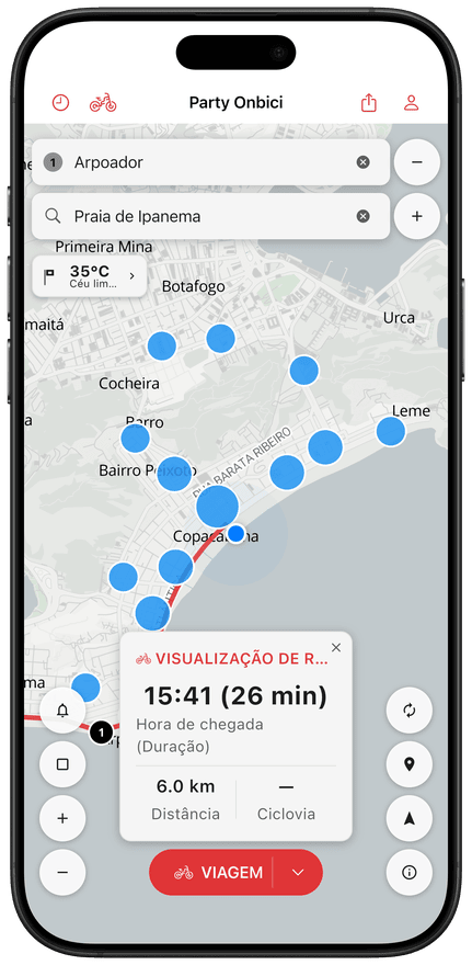 Tela de navegação curva a curva do app